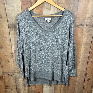 Style & Co Large Gray Space Dye V-Neck Sweater Soft Knit Long Sleeve Pullover L